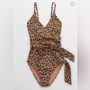 Aerie Leopard Wrap One Piece Swimsuit NWT